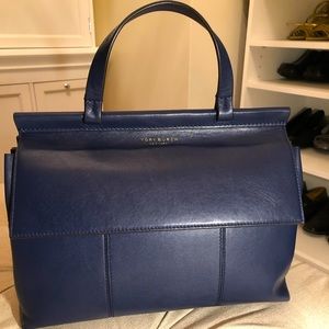 Tory Burch T satchel navy all leather bag